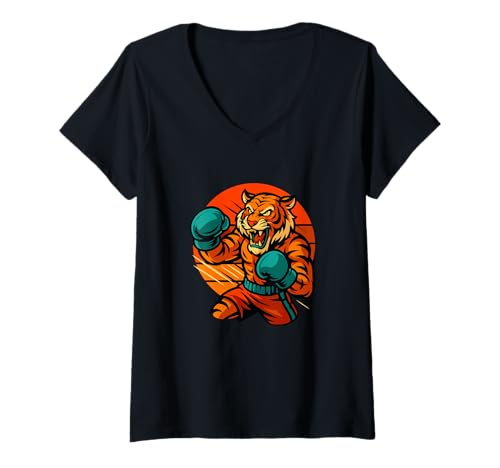 Damen Lustiger Tiger Boxen Retro Sport Humor T-Shirt mit V-Ausschnitt Damen Lustiger Tiger Boxen Retro Sport Humor T-Shirt mit V-Ausschnitt von Tiger Boxing Retro Sports Humor Apparel