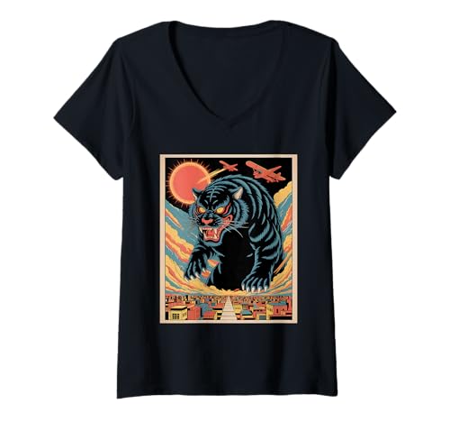 Damen Lustiges Tigerzilla Tiger T-Shirt mit V-Ausschnitt Damen Lustiges Tigerzilla Tiger T-Shirt mit V-Ausschnitt von Tiger Geschenke Herren Damen Jungen Mädchen