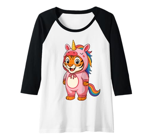 Damen Kawaii Tiger im Einhorn Kostüm für Mädchen Kinder Einhorn Liebhaber Raglan Damen Kawaii Tiger im Einhorn Kostüm für Mädchen Kinder Einhorn Liebhaber Raglan von Tiger In Unicorn Costume Kawaii Design