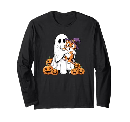 Lustiger Geist Tiger Kürbis Halloween Kinder Herren Damen Langarmshirt Lustiger Geist Tiger Kürbis Halloween Kinder Herren Damen Langarmshirt von Tiger Lovers Cute Halloween Outfits for Boy Girl