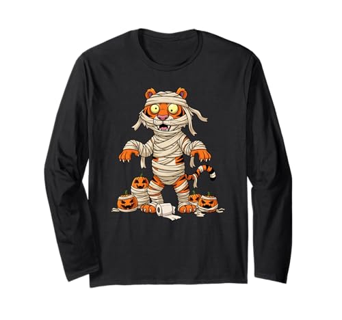 Lustiger Tiger Mumie Kürbis Halloween Kinder Herren Damen Langarmshirt von Tiger Lovers Cute Halloween Outfits for Boy Girl