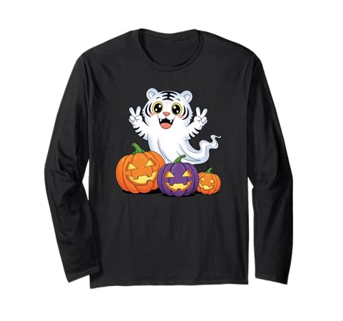 Lustiger Tiger Geist Kürbis Boo Halloween Kinder Herren Damen Langarmshirt Lustiger Tiger Geist Kürbis Boo Halloween Kinder Herren Damen Langarmshirt von Tiger Lovers Halloween Ghost Pumpkin Outfits