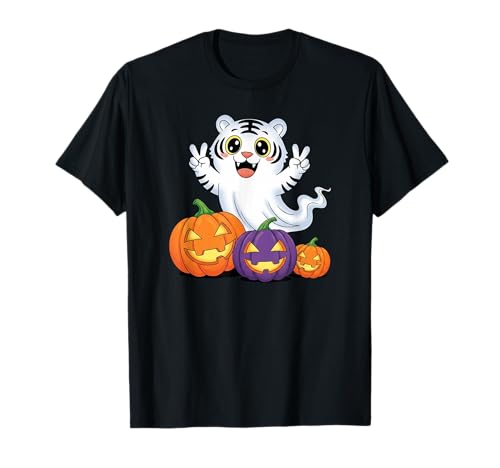 Lustiger Tiger Geist Kürbis Boo Halloween Kinder Herren Damen T-Shirt Lustiger Tiger Geist Kürbis Boo Halloween Kinder Herren Damen T-Shirt von Tiger Lovers Halloween Ghost Pumpkin Outfits