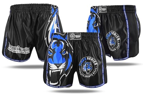 Tiger Pro Muay Thai-Box-Shorts für Training und Kickboxen, Kampfsport, mehrere Farboptionen, blau / schwarz, Large Tiger Pro Muay Thai-Box-Shorts für Training und Kickboxen, Kampfsport, mehrere Farboptionen, blau / schwarz, Large von Tiger Pro