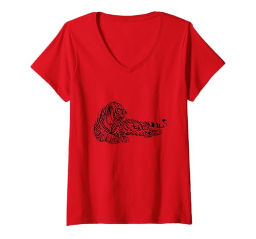 Damen Tiger Motiv Raubkatzen Katzen Dschungel Krallen Zähne Tiger T-Shirt mit V-Ausschnitt von Tiger Raubkatzen Geschenk - Geburtstag Weihnachten
