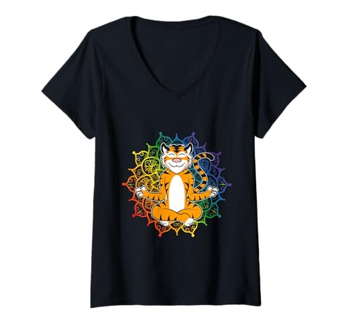 Damen Tiger Mandala Afrika Yoga Rastafari T-Shirt mit V-Ausschnitt Damen Tiger Mandala Afrika Yoga Rastafari T-Shirt mit V-Ausschnitt von Tiger Shirt & Afrikanische Deko Geschenke