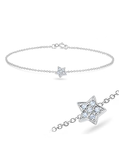 TIGER TREASURE Qualität, inspiriert seit 1890 Silberne Fußkette für Damen mit Ankerkarabiner und Sternanhänger aus Zirkonia von TIGER TREASURE Qualität, inspiriert seit 1890