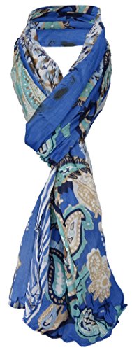 Damen Schal blau türkis beige weiß mit Paisley Muster - Gr. 180 x 100 cm von TigerTie