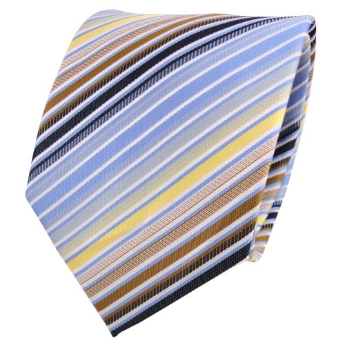 Designer Krawatte blau hellblau gold gelb weiß gestreift- Binder Tie von TigerTie