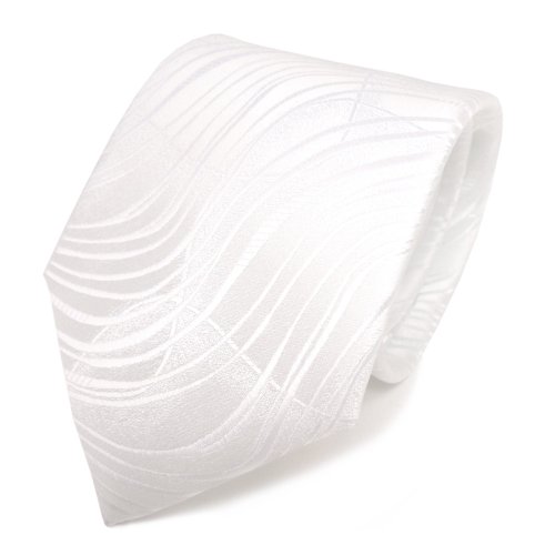 TigerTie Designer Krawatte weiss schneeweiss Wellen Muster - Schlips Binder Tie von TigerTie