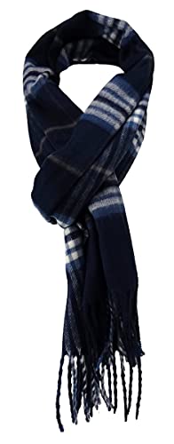 TigerTie - feiner Designer Schal in marine blau weiss grau kariert - Stoff Cashmink - made in Germany von TigerTie