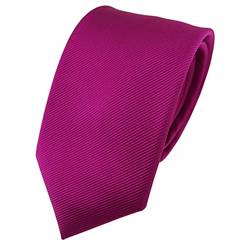 TigerTie - Jacquard gewebte Designer Seidenkrawatte in violett beere magenta einfarbig Uni Rips von TigerTie