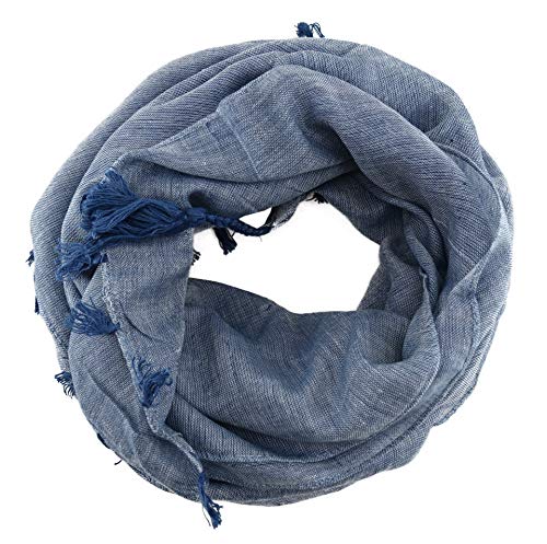 Halstuch blau einfarbig Fransen und Tusseln an den Ecken -Schal Gr. 100 x 100 cm von TigerTie