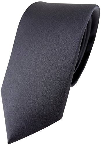 TigerTie Modische Satin Seidenkrawatte in anthrazit einfarbig Uni - Krawatte 100% Seide - Breite 7 cm von TigerTie