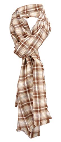 Schal in braun hellbraun beige kariert mit kleinen Fransen - Gr. 180 x 50 cm von TigerTie