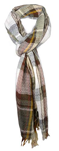 Schal in braun kupfer beige gold kariert mit kleinen Fransen - Gr. 180 x 50 cm von TigerTie