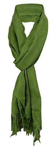 Schal in grün einfarbig Uni mit Fransen - 170 x 50 cm - Tuch Baumwolle von TigerTie