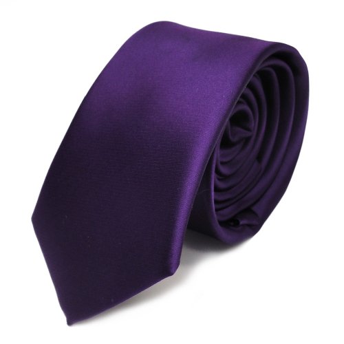 TigerTie schmale Satin Krawatte in dunkles lila violett einfarbig uni von TigerTie