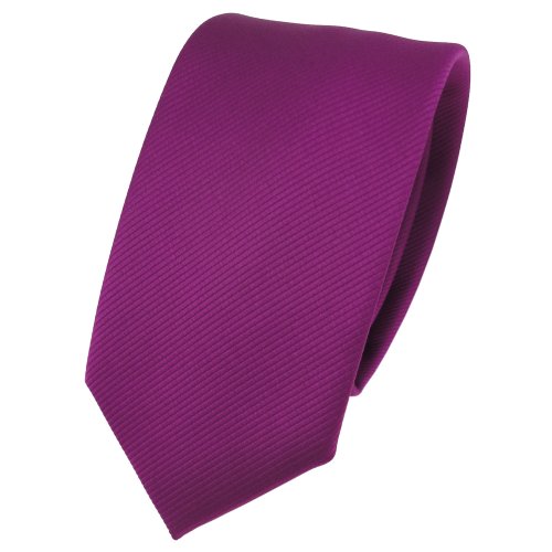 TigerTie - schmale Designer Krawatte in magenta fuchsia violett einfarbig Uni Rips gemustert von TigerTie