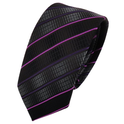 TigerTie - schmale Designer Krawatte in schwarz anthrazit magenta lila gestreift von TigerTie