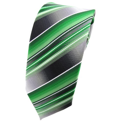 schmale TigerTie Designer Krawatte in grün silber anthrazit hellgrau gestreift - Tie Binder von TigerTie