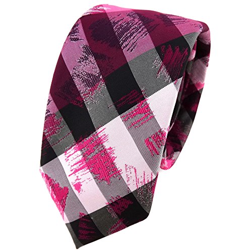 TigerTie Schmale Krawatte in bordaux pink rosa grau silber schwarz gestreift von TigerTie