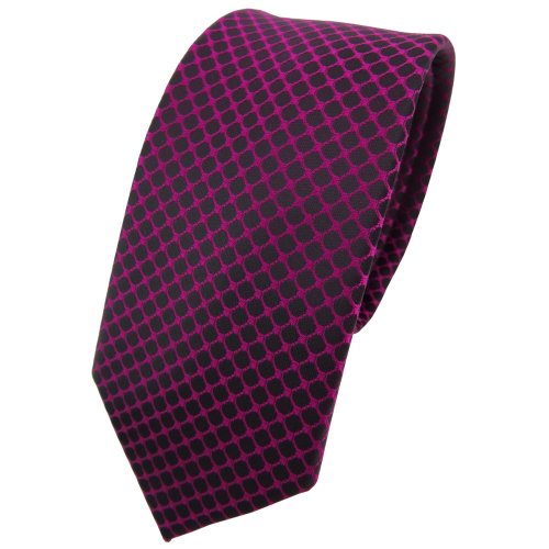 TigerTie - schmale Designer Krawatte in magenta fuchsia schwarz gemustert - Tie Binder von TigerTie