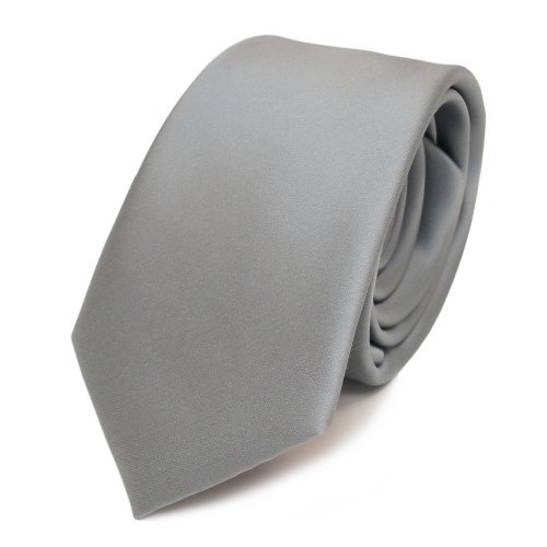 TigerTie Herren Krawatte 6 cm schmale Satin Tie in grau hellgrau silber einfarbig uni Business, festliche Veranstaltungen und Freizeit von TigerTie