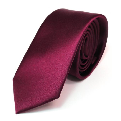 TigerTie schmale Satin Krawatte in rot bordeaux einfarbig uni von TigerTie