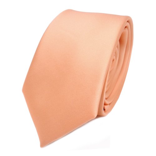 TigerTie schmale Satin Krawatte in lachs orange hellorange einfarbig uni von TigerTie