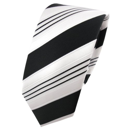 TigerTie - schmale Designer Krawatte in schwarz anthrazit weiß silber gestreift von TigerTie