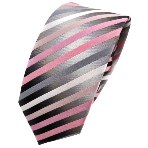 TigerTie - schmale Designer Seidenkrawatte in rosa anthrazit silber gestreift von TigerTie