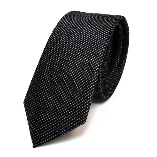 TigerTie - schmale Designer Seidenkrawatte in schwarz grau gestreift - Schlips in schmaler Ausfertigung von TigerTie