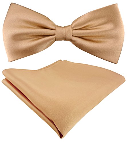 TigerTie Seidenfliege Satin Einstecktuch in Uni beige gold bronze - 100% Seide von TigerTie