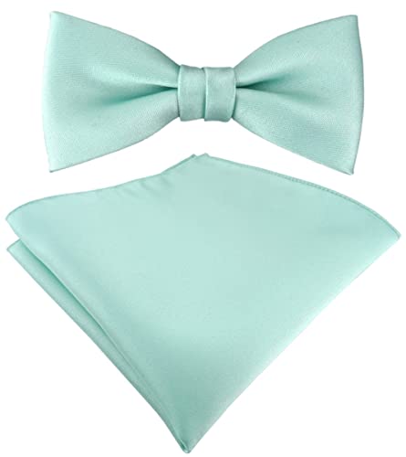 TigerTie - Set Kleinkinder Baby Fliege in mint grün Uni - Gr. 29 bis 40 cm Halsumfang verstellbar + Einstecktuch + Aufbewahrungsbox von TigerTie