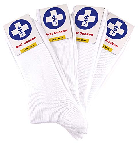 TigerTie - 4 Paar Arzt-Socken & Krankenschwester-Socken ohne Gummizug in weiss fein gerippt - Gesundheitssocken Gr. L = Gr. 43-46 (Large) von TigerTie