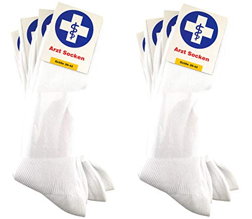 TigerTie - 8 Paar Arzt-Socken & Krankenschwester-Socken ohne Gummizug in weiss fein gerippt - Gesundheitssocken Gr. L = Gr. 43-46 (Large) von TigerTie