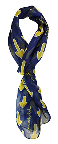 TigerTie Chiffon Schal in blau marine gelb weiss - mit Schriftzug Camino de Santiago, Jakobsweg und gelbe aufgedruckte Pfeile gemustert - Gr. 180 x 50 cm von TigerTie