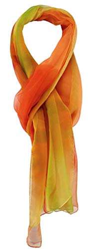 TigerTie Chiffon Schal in orange rot grün gemustert Größe 175 x 55 cm von TigerTie