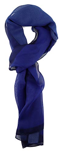 TigerTie Damen Chiffon Halstuch in royal dunkelblau mit Bordüre - Größe 160 cm x 36 cm von TigerTie