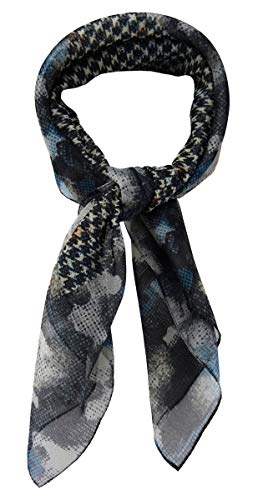 TigerTie Damen Chiffon Nickituch Halstuch in anthrazit blau grau schwarz gemustert - Größe 58 x 58 cm von TigerTie