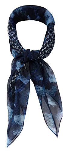 TigerTie Damen Chiffon Nickituch Halstuch in blau marine grau schwarz gemustert - Größe 58 x 58 cm von TigerTie