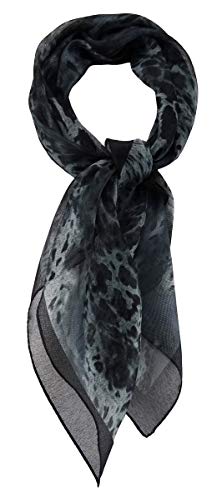 TigerTie Damen Chiffon Nickituch Halstuch in grau anthrazit schwarz Stich Petrol - Leoparden Muster - Größe 58 x 58 cm von TigerTie