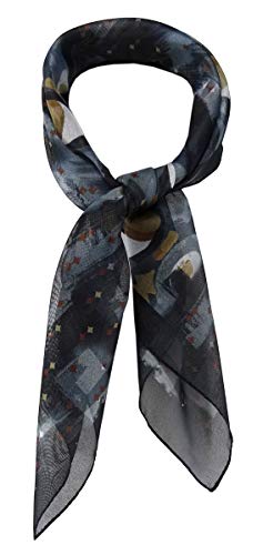 TigerTie Damen Chiffon Nickituch Halstuch in grau anthrazit schwarz goldbraun silber gemustert - Größe 58 x 58 cm von TigerTie