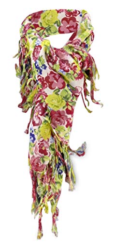 TigerTie Damen Halstuch in bordeaux grün blau Blumenmotive Gr. 90 cm x 90 cm - Tuch von TigerTie