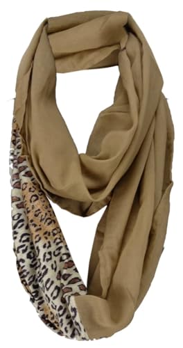 TigerTie - Damen Loop Schal in braun beige mit Leopardenmuster - Gr. 160 x 50 cm von TigerTie