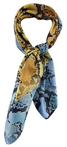 TigerTie Damen Nickituch Halstuch in blau gold braun schwarz grau Schlangenmuster - Größe 60 x 60 cm von TigerTie