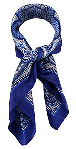 TigerTie Damen Nickituch Halstuch in blau marine royal silber grau gemustert - Größe 60 x 60 cm von TigerTie