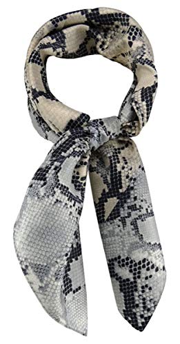 TigerTie Damen Nickituch Halstuch in grau silber schwarz beige Schlangenmuster - Größe 60 x 60 cm von TigerTie