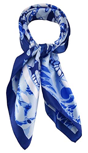 TigerTie Damen Nickituch Halstuch in royal blau weiss grau marine gemustert - Größe 60 x 60 cm von TigerTie